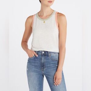 Pink Clover Womens Avyanna Knit Tank in Gray and White, Pink, Green Stripe, Sz M